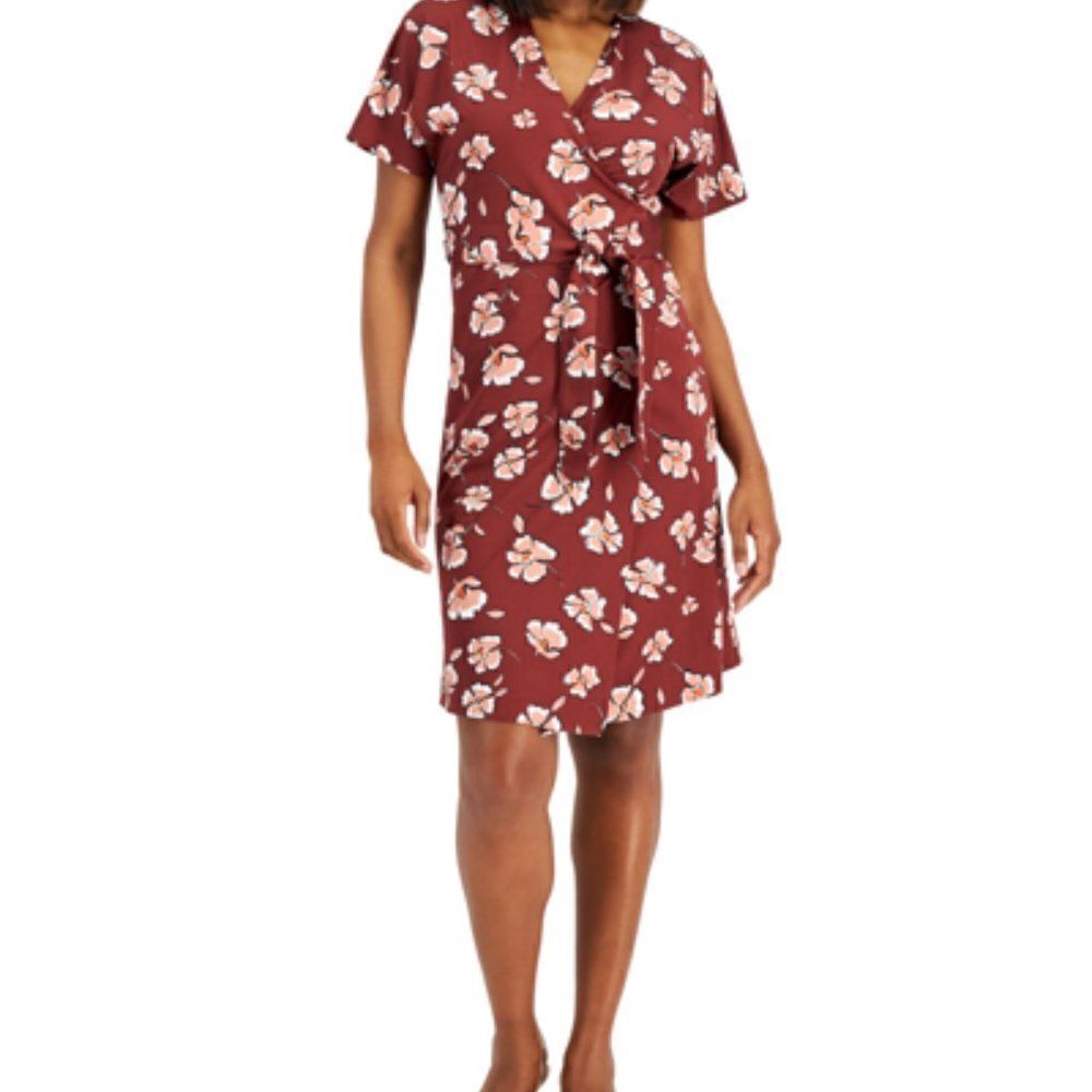 Alfani NWT ditzy wrap midi burgundy red floral flowy dress size Medium